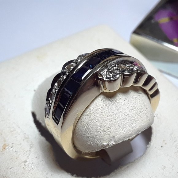 Estate 1.10ctw Sapphire &Diam 14Kt 7.6g Band#15641 - Picture 3 of 5